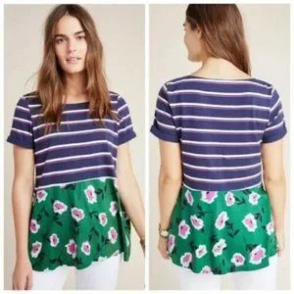 Anthropology mixed media floral stripe top size L